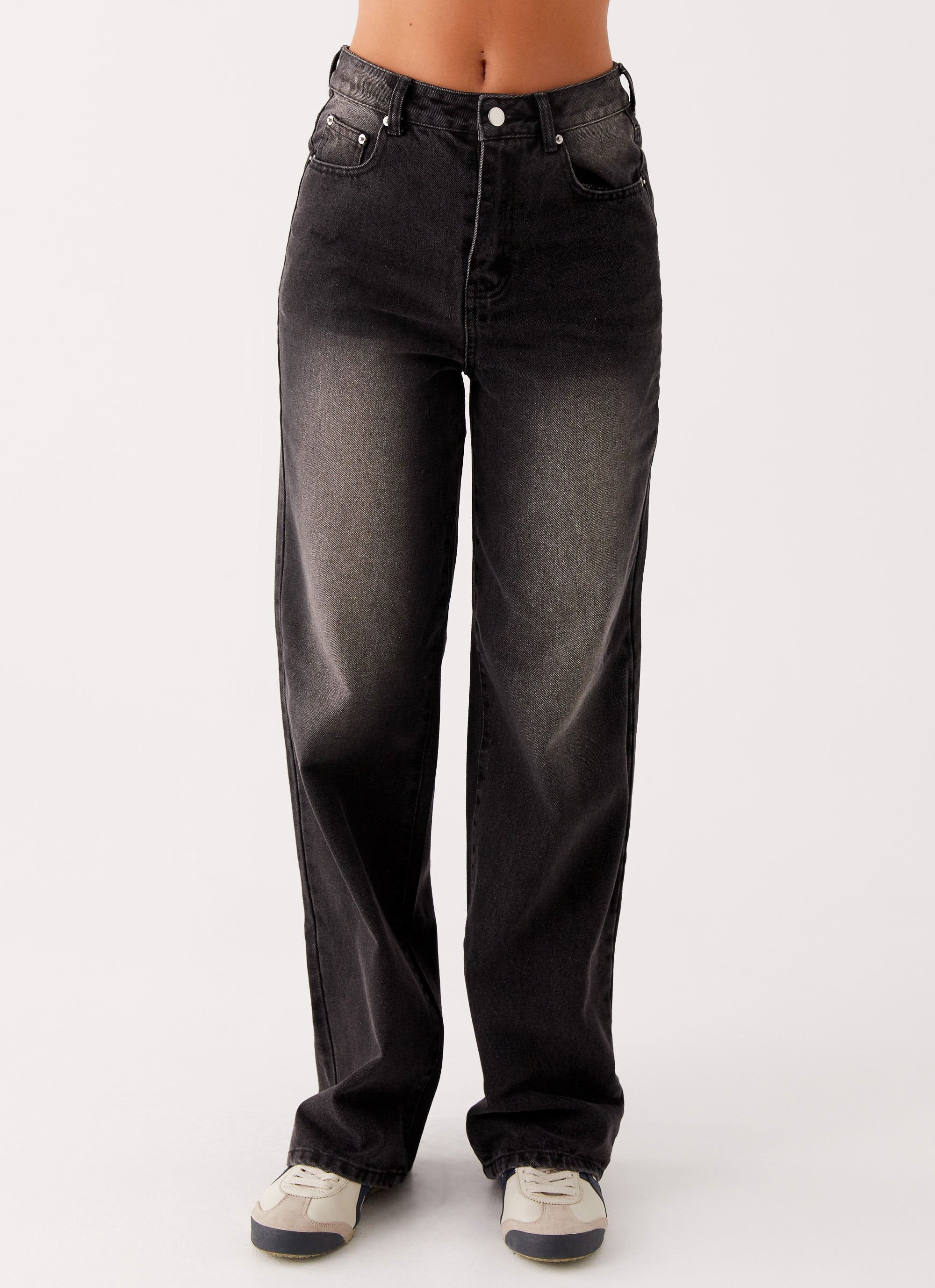 Back Again Straight Leg Denim Jeans - Charcoal Wash