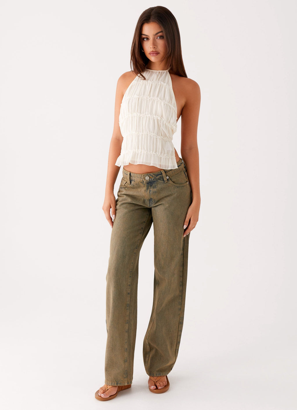 Jaiden Low Rise Denim Jeans - Brown Sand Wash