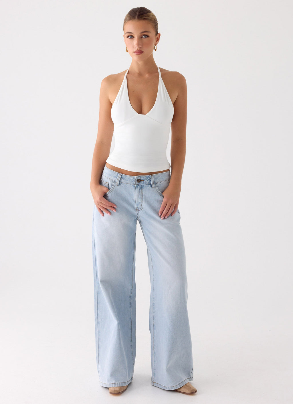 Neo Low Rise Wide Leg Jeans - Light Blue Wash