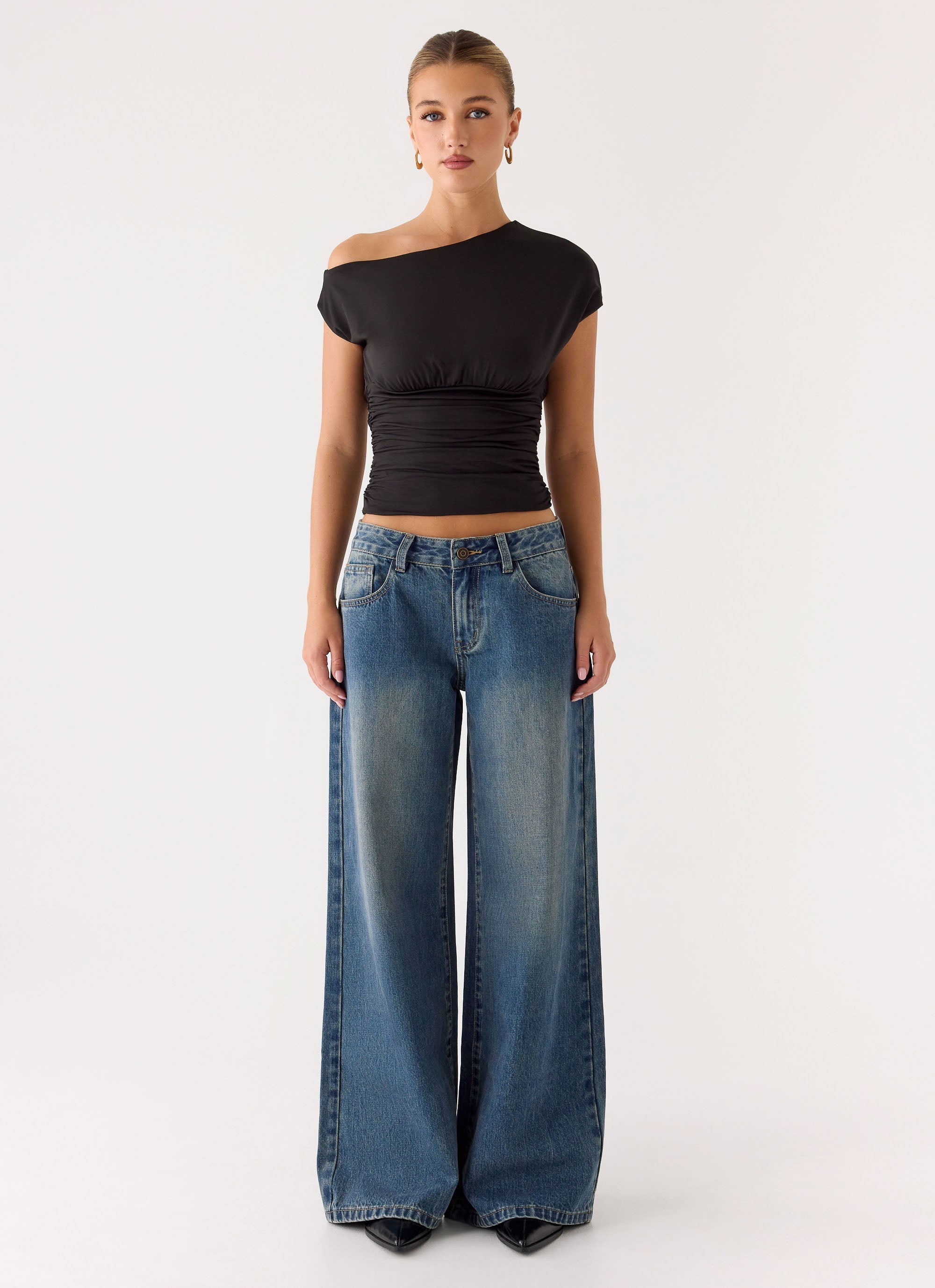 Neo Low Rise Wide Leg Jeans - Vintage Blue Bleach Wash